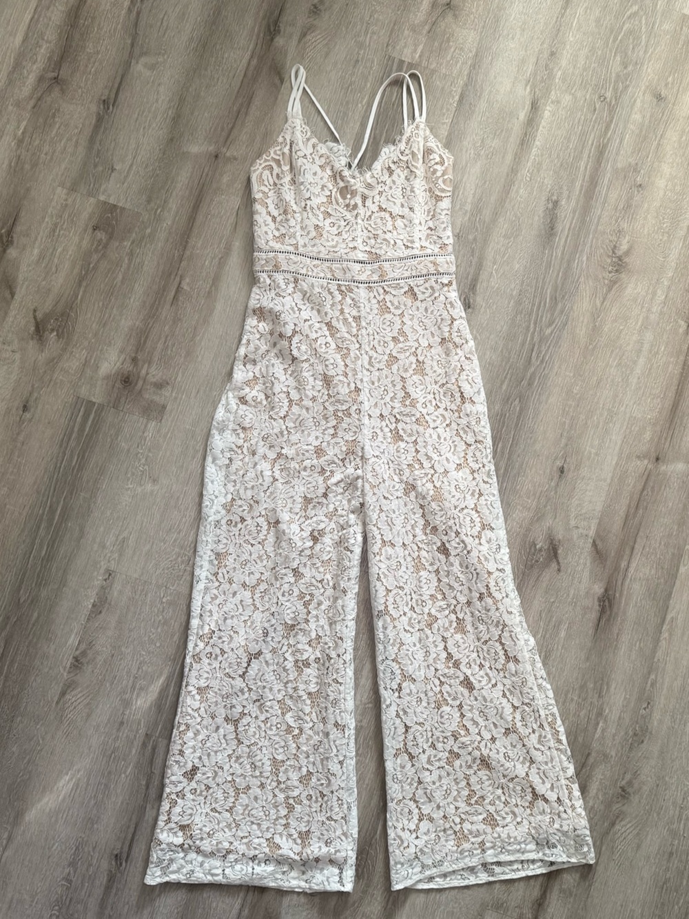 Altar'd State White Lace Wide-Leg Jumpsuit Size Large Bridal Engagement